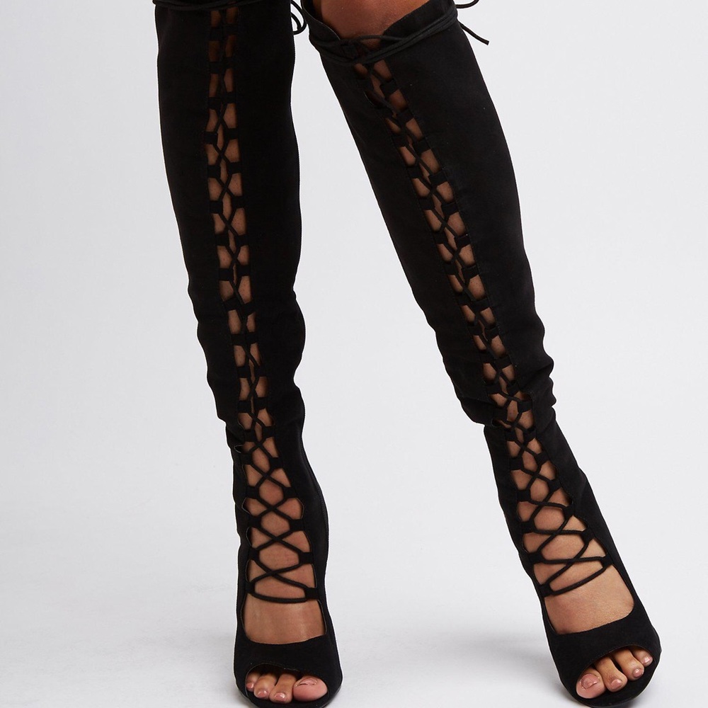 Over the knee laced heeled boots